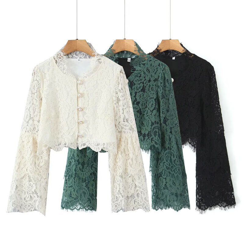 Za Cross-Border Women's Clothing Wholesale European and American Style Lace Trumpet Long-Sleeved Shirt 2025 New Fashion Versatile Jacket Top