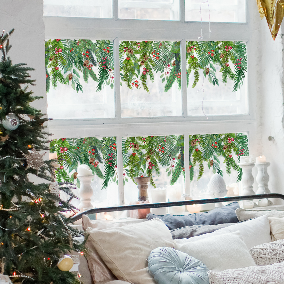 Pine Leaf Wall Sticker For Decorative Window And Glass Doors_voghion.com