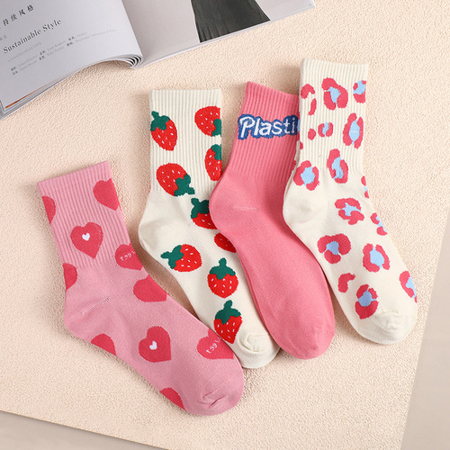 Pink peach heart tube socks ins cute casual versatile stockings women's spring and summer college boneless mid-high socks