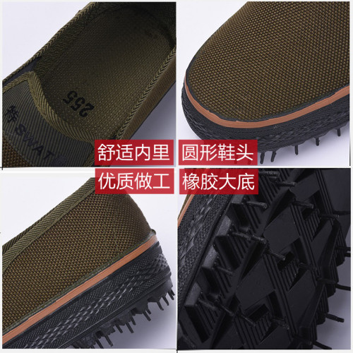 Camouflage men's shoes, Liberation-style slip-on work shoes—wear-resistant, non-slip, ideal for labor and training; factory-direct wholesale.