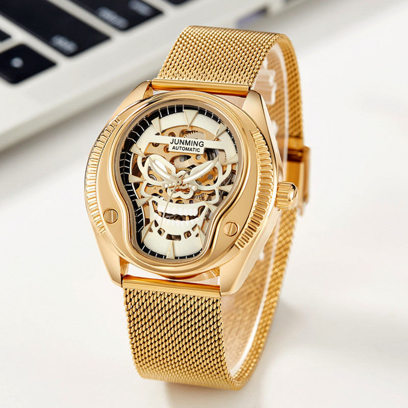 JUNMING reloj de la marca de los hombres Swiss cross-border caliente hueco cráneo tendencia de la moda reloj mecánico automático