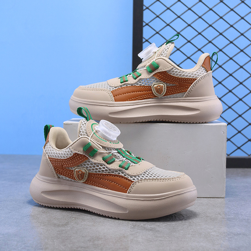 Calzado deportivo para niñas Calzado de papá con botón giratorio para niños de verano Calzado para correr de malla para niños de mediana edad Calzado deportivo para niñas