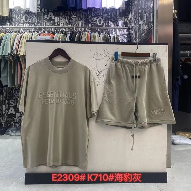 FOGESS Camiseta de cuello redondo, manga corta, camiseta de cuello de terry, pantalones cortos, set suelto, moda masculina, juventud, 18 - 24 años