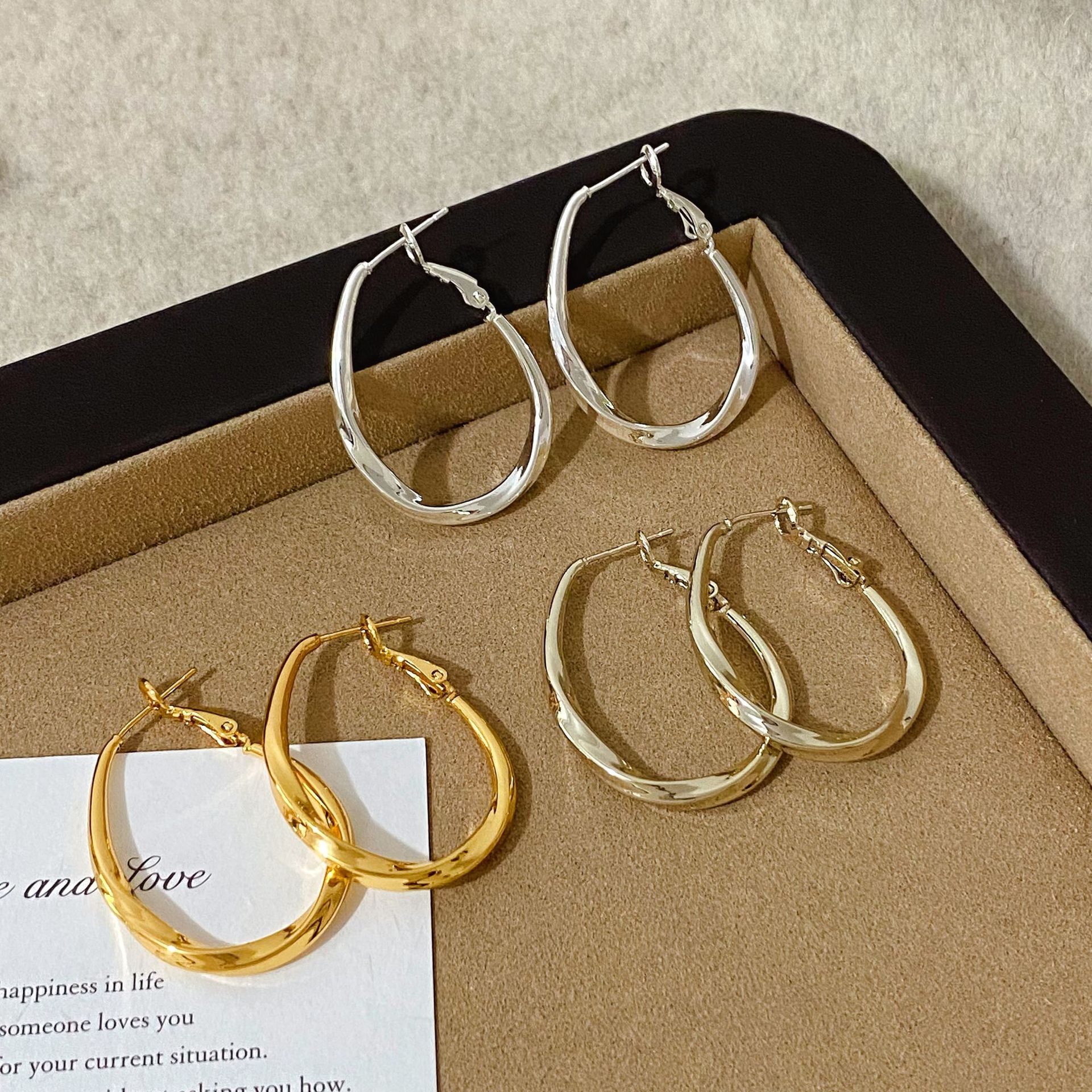Copper Gold-Plated European and American Style High-End Glossy Water Drop Earrings for Women, New Trendy Simple Fashion Minimalist Style Hoop Earrings