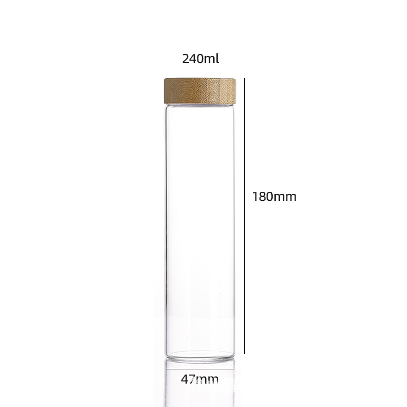 Botellas de tubos de borosilicato de alto contenido al por mayor, botellas de vidrio selladas con tapa de grano de madera de 47 mm de diámetro, botellas de embalaje de polvo de píldoras visuales image 15