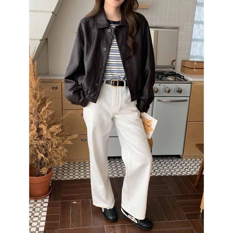 3th Morning Autumn New Arrival High-end Lapel Collar Short PU Leather Jacket ZY4403