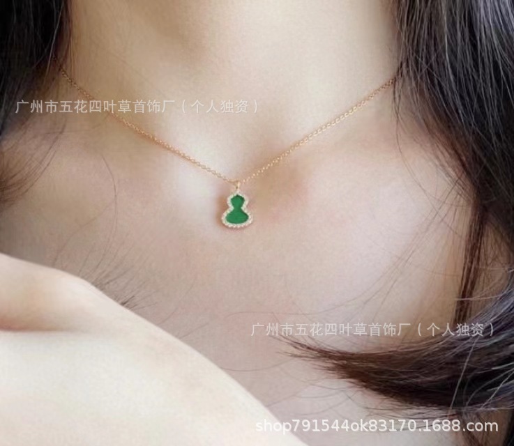 麒麟葫芦项链CNC高版本18K玫瑰金厚金电镀红玛瑙白贝母吊坠锁骨链|undefined