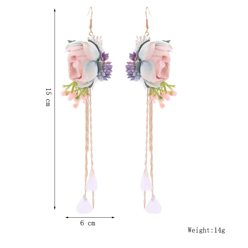 Pendientes De Flores De Tela De Borla Larga Simple Coreana display picture 2