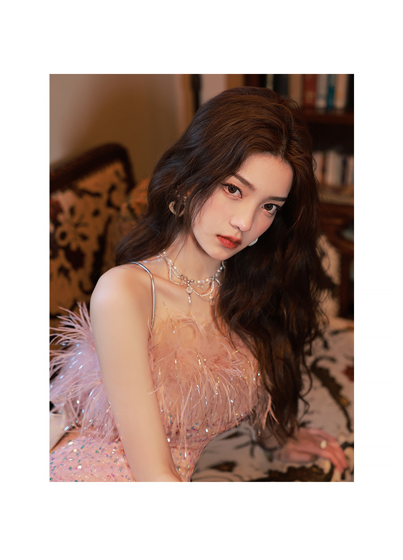 Đầm dạ hội nữ phong cách Pháp, thiết kế ôm eo đuôi cá, hở vai, đính kim cương — Màu như hình chi tiết 2