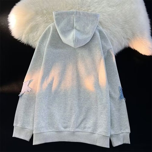  American Retro Patchwork Star Cardigan Sweatshirt for Men and Women Loose Oversize Trend Brand Ins Jacket