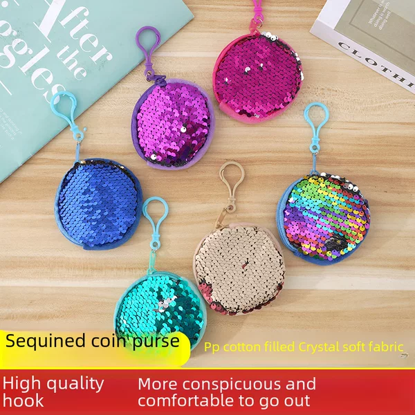 Manufacturer Wholesale New Sequin Coin Purse Round Lanyard Simple Sequin Coin Purse Children's Crossbody Coin Purse