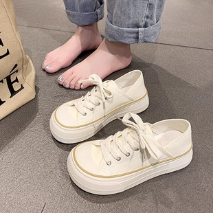 Trendy Versatile 2025 Spring and Autumn Thick-Soled Mango Toe Canvas Shoes for Women, New Ins Style Half-Cup Two-Way Sneakers