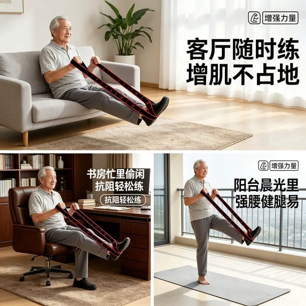 Resistance bands with drawstrings for middle-aged and elderly people, specifically for home use, for hip and leg exercises, and for strengthening large muscle groups