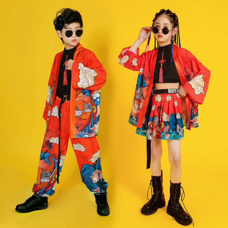 Children's hanfu rapper gogo dancers singers jazz dance costumes for boys girls Oriental Chinese dragon style costumes girls catwalk outfits
