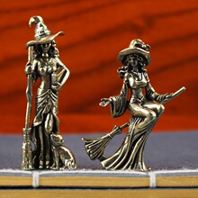 欧式创意魔法女巫装饰工艺品黄铜女巫巫师摆件家居客厅黄铜摆件