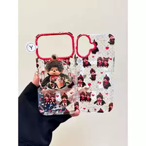 เคสแม่เหล็ก·ลายจุดดาว ประดับกลิตเตอร์ น่ารัก Monchhichi Imd เคสโทรศัพท์เหมาะสำหรับ iPhone 17, 16, 15, 14, 13