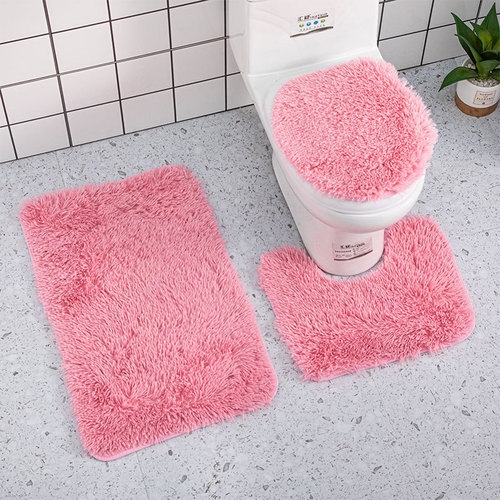 Pure Color Silk Fur Toilet Suite Three-Piece Set Bathroom Bathtub Plush Rug Foreign Trade Cross-Border Dropshipping Anti-Slip Mat