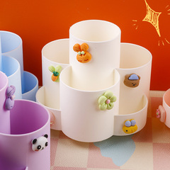 High-looking cartoon rotating pen holder, macaron color multi-grid large-capacity office supplies storage student stationery