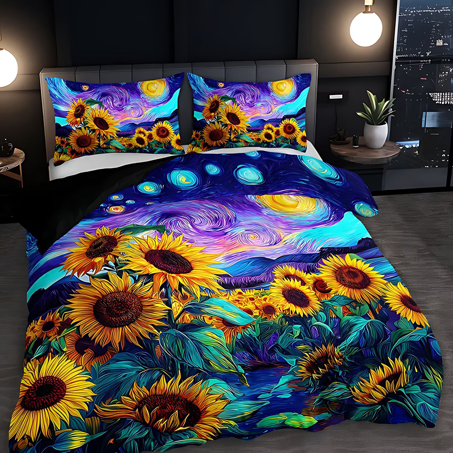 TEMU / JIT transfronterizo nueva estrella girasol impresión digital HD cómodo abrasivo colcha de colcha set de almohada