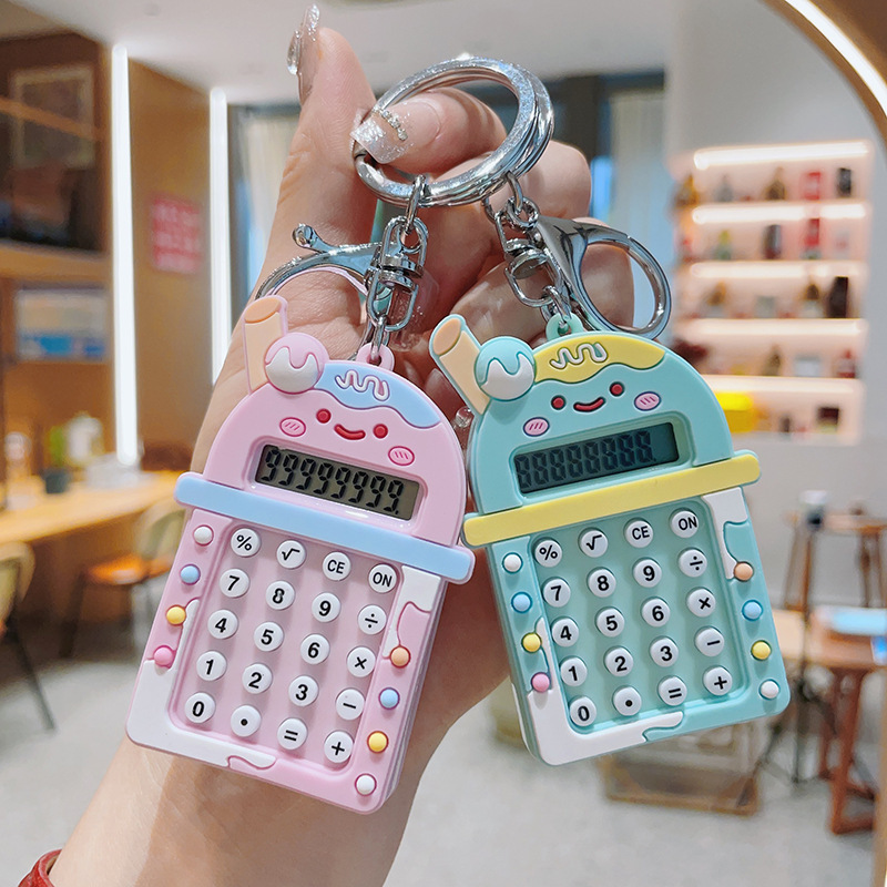 Creative milk tea cup calculator key chain exquisite car key chain student schoolbag pendant claw machine gift wholesale