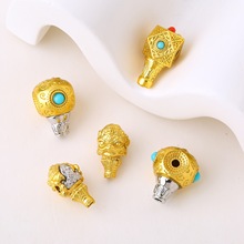 保色古法金双色三通葫芦头佛珠手串星月菩提金刚佛头diy串珠配饰