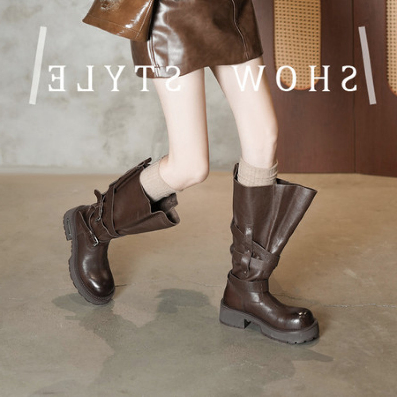 High-top Western-style boots for women, 2026 autumn/winter new collection, women's shoes for cross-border trade, niche, lightweight, luxury, and retro leather shoes High-top Western-style boots for women, 2026 autumn/winter new collection, women's shoes for cross-border trade, niche, lightweight, luxury, and retro leather shoes