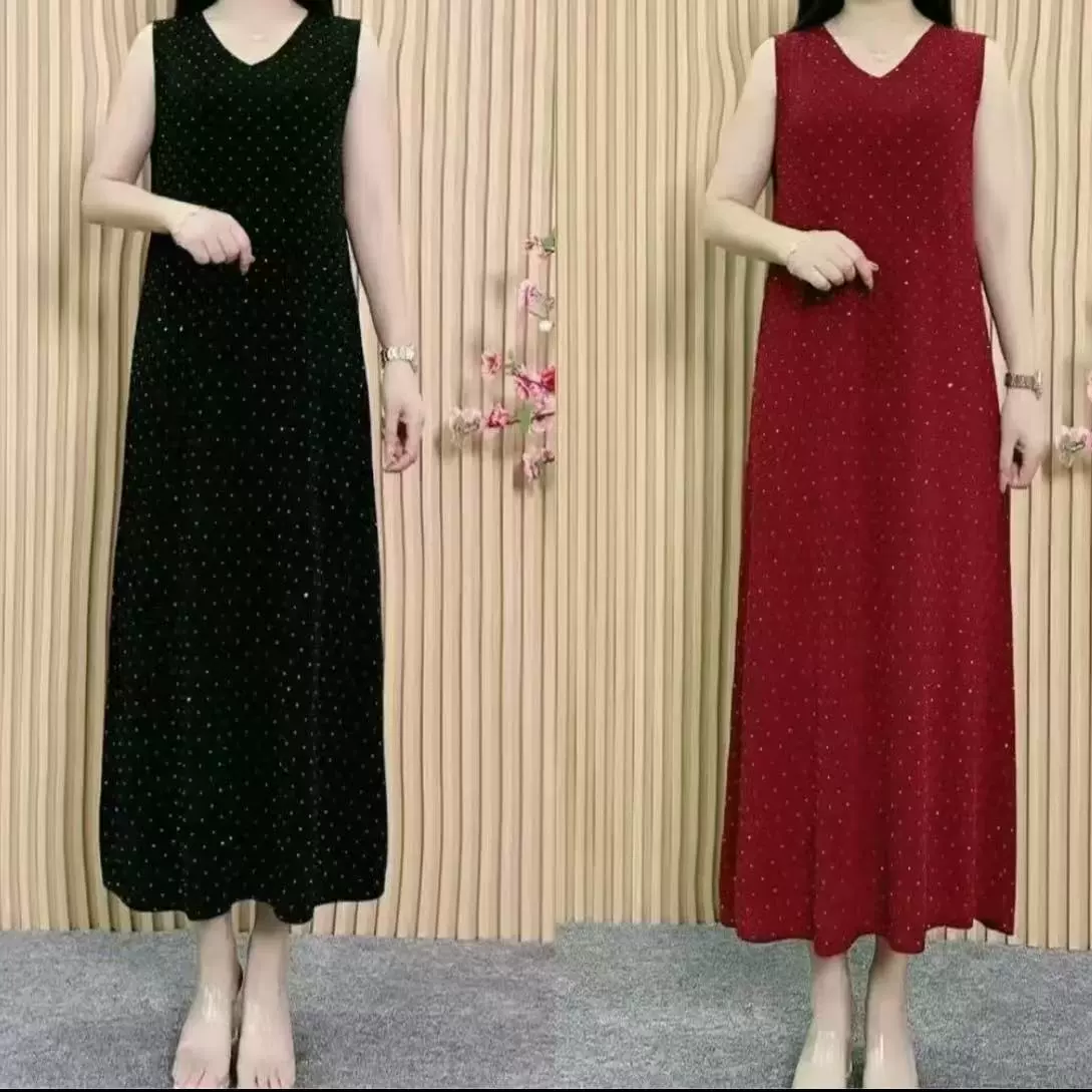 Новый летний крутой шелковый прочный однотонный топ без рукавов со стразами, женское платье с v-образным вырезом, уменьшающее возраст, утягивающее платье для мамы