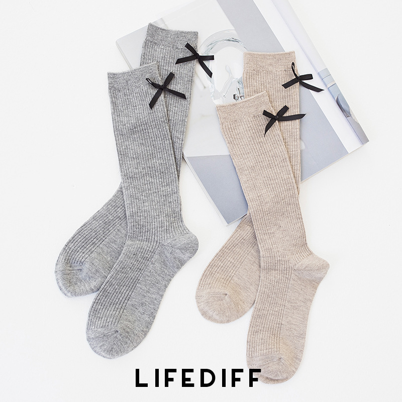 Sweet bowknot stockings autumn and winter calf socks with small leather shoes warm wool socks piled socks women's 83508