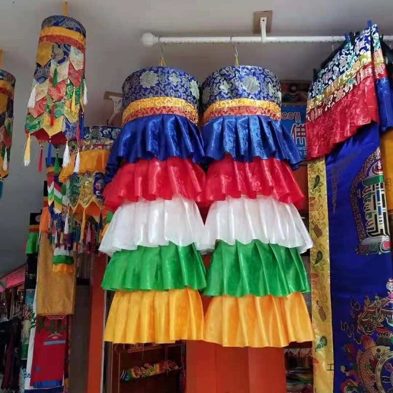 Five-Color Victory Pagoda Pennant Xizang Five-Color Xizang-Style Curtain Buddhist Hall Decoration Wall Hanging Curtain Top Pagoda Colorful Double-Layer
