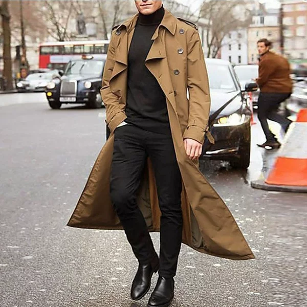 Cross-Border Men's Mid-Length Trench Coat European and American Men's Long Trench Coat Fashion Trench Coat Casual Outerwear Men's Belt