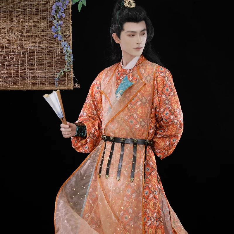 Подлинный оригинальный Hanfu Tang с круглым вырезом рубашка для мужчин и женщин с одинаковой печатью