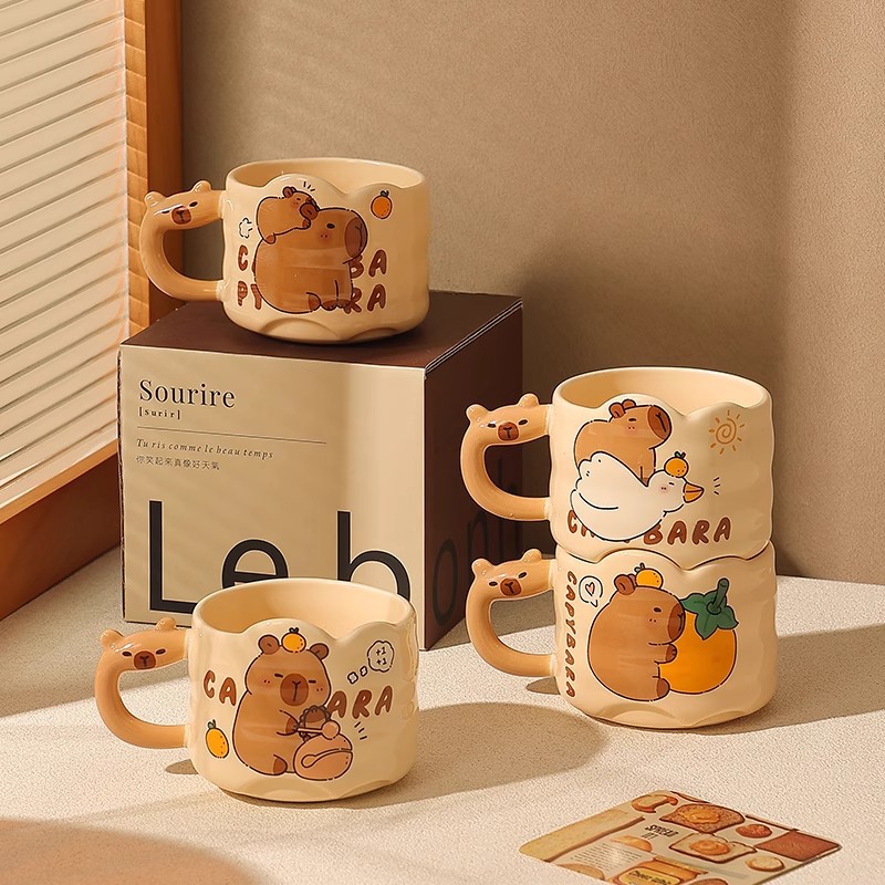 카피바라 캐릭터 도자기 머그컵 300ml 전자레인지 사용 가능