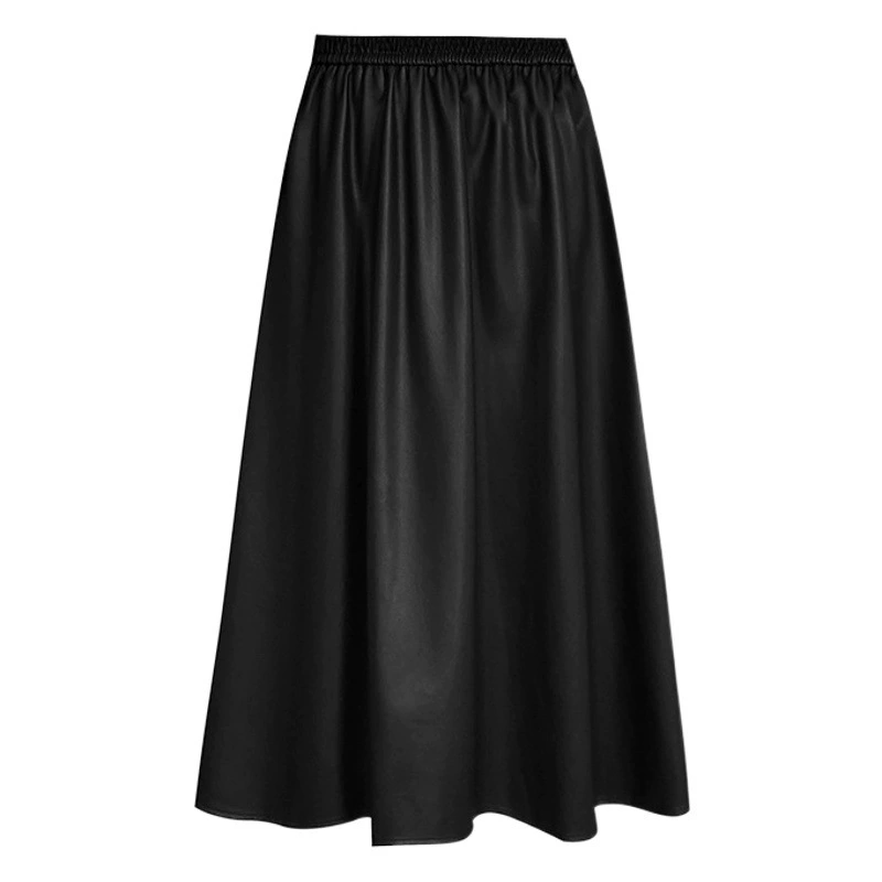 Женская кожаная юбка W1096 больших размеров, осенняя новинка, модная, стройнящая, с высокой талией, эластичным поясом, из искусственной кожи, длинная.