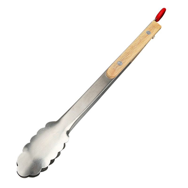 Mango de madera clip de alimentos de acero inoxidable clip de barbacoa filete de pan resistente a altas temperaturas clip de alimentos herramientas de cocina