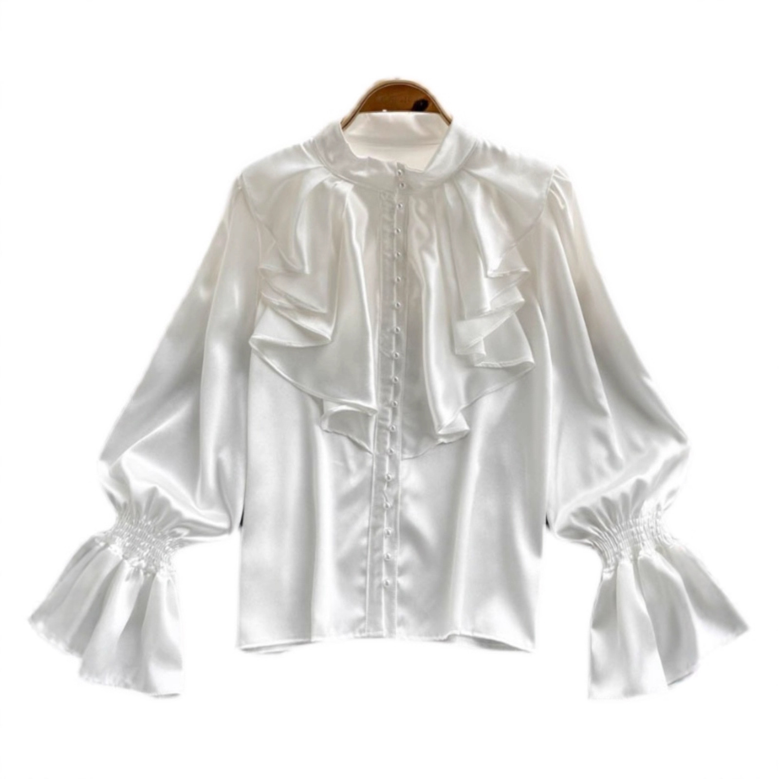 Chic GraceChic GraceChic GraceChic Foreign Trade French High-End Shirt For Women With Ruffled Stand Collar, Single-Breasted Sweet And Elegant Lantern_voghion.com