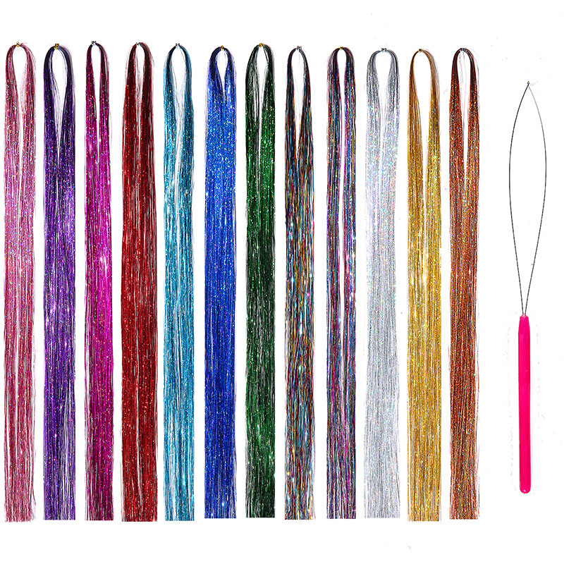 Cross-border hair tinsel hair rope color rope gold hair rainbow colorful laser flash hair Gold