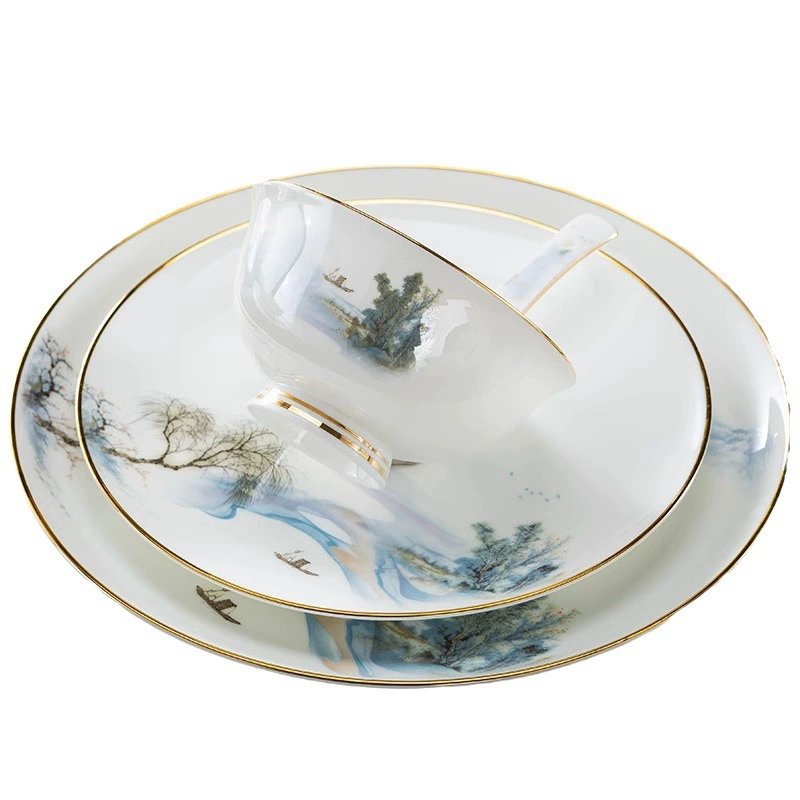 Керамическая миска для столовой посуды из Jingdezhen, рисовая миска из костяного фарфора, домашняя керамическая посуда, фарфоровая тарелка, набор фарфоровых блюд оптом