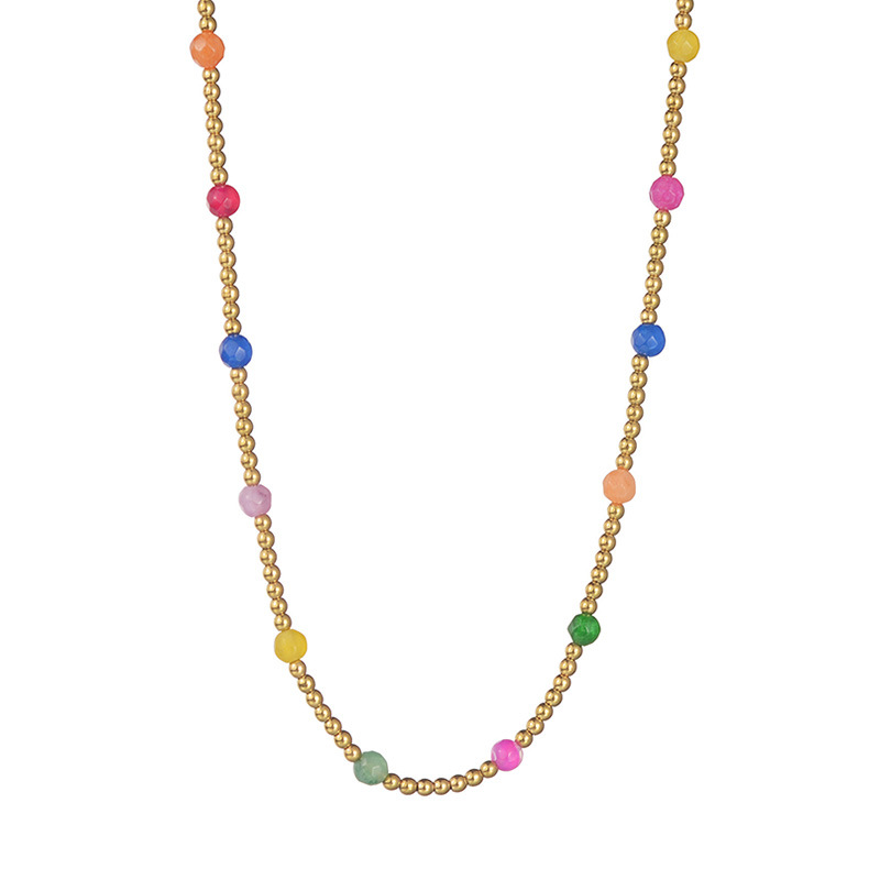 Simple Style Round Stainless Steel Beaded Plating Necklace 1 Piece