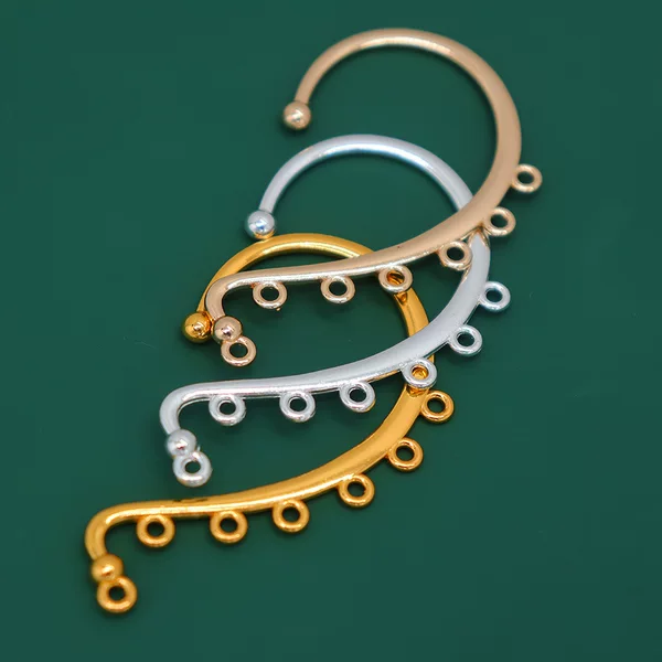 Alloy Electrophoresis Color-Preserving Single Bead Seven-Hole Crescent Heart Ear Hook DIY Simple High-End Chinese Style Pendant Ear Hook