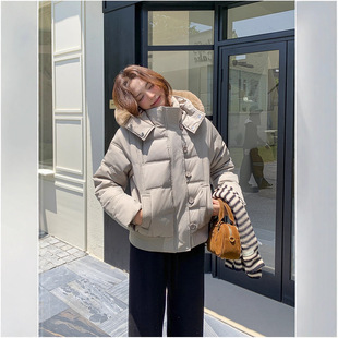 Winter Large Fur Collar Hooded Short down Cotton Jacket for Women 2025 Slim and Warm Small Cotton Jacket