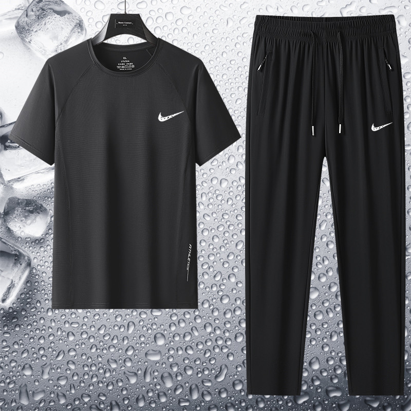 New Breathable Men's Suit Summer Casual Large Size Loose Two-Piece Set Men's Quick-Drying Thin Ice Silk Sportswear New Breathable Men's Suit Summer Casual Large Size Loose Two-Piece Set Men's Quick-Drying Thin Ice Silk Sportswear
