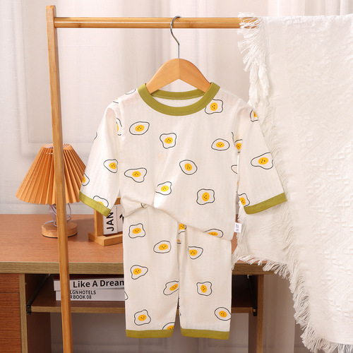 New Summer Children's Home Clothing Pure Cotton Girls' Pajamas Thin Boys' Air Conditioning Clothes Baby Pajama Set Children's Clothing