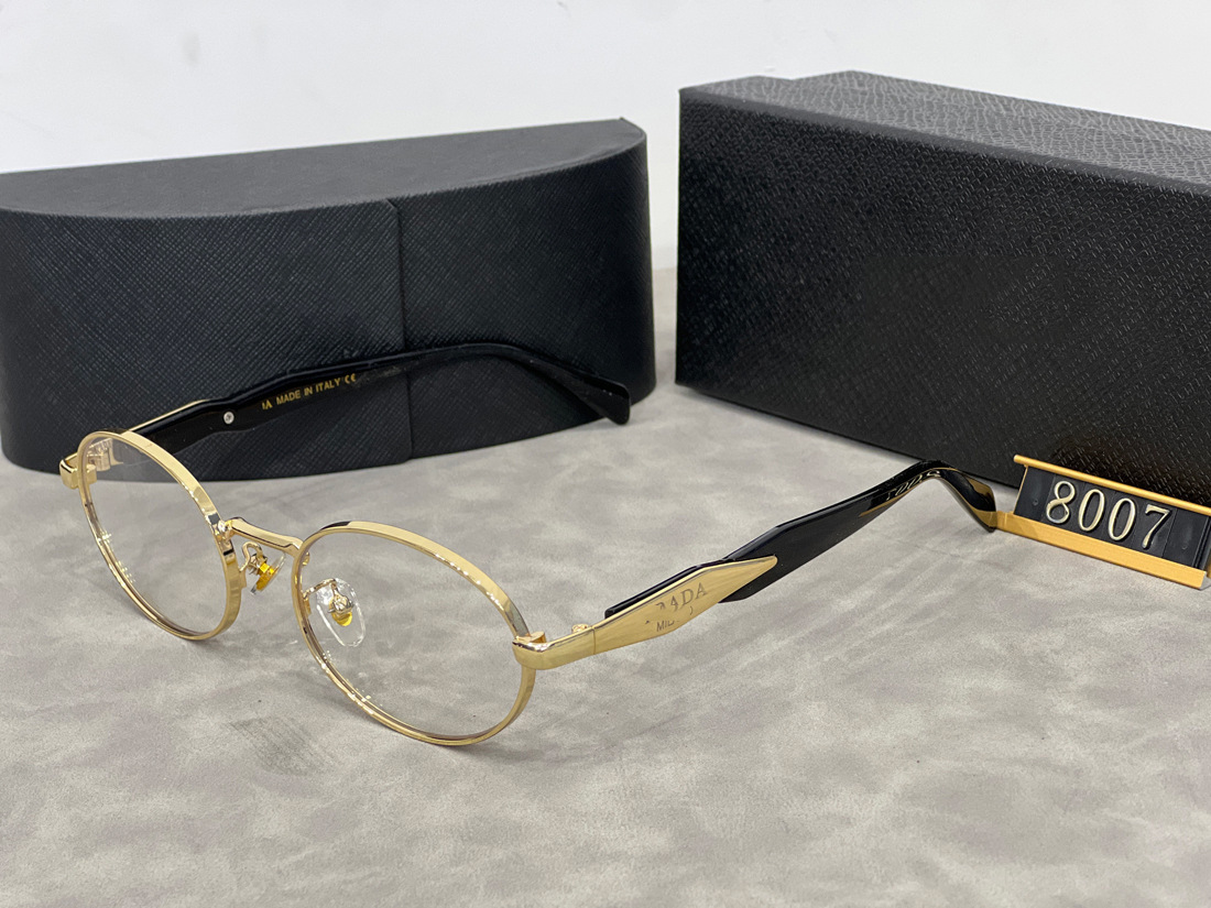 Prada Oval-Frame Metal Eyeglasses Gold Black Clear (8007)