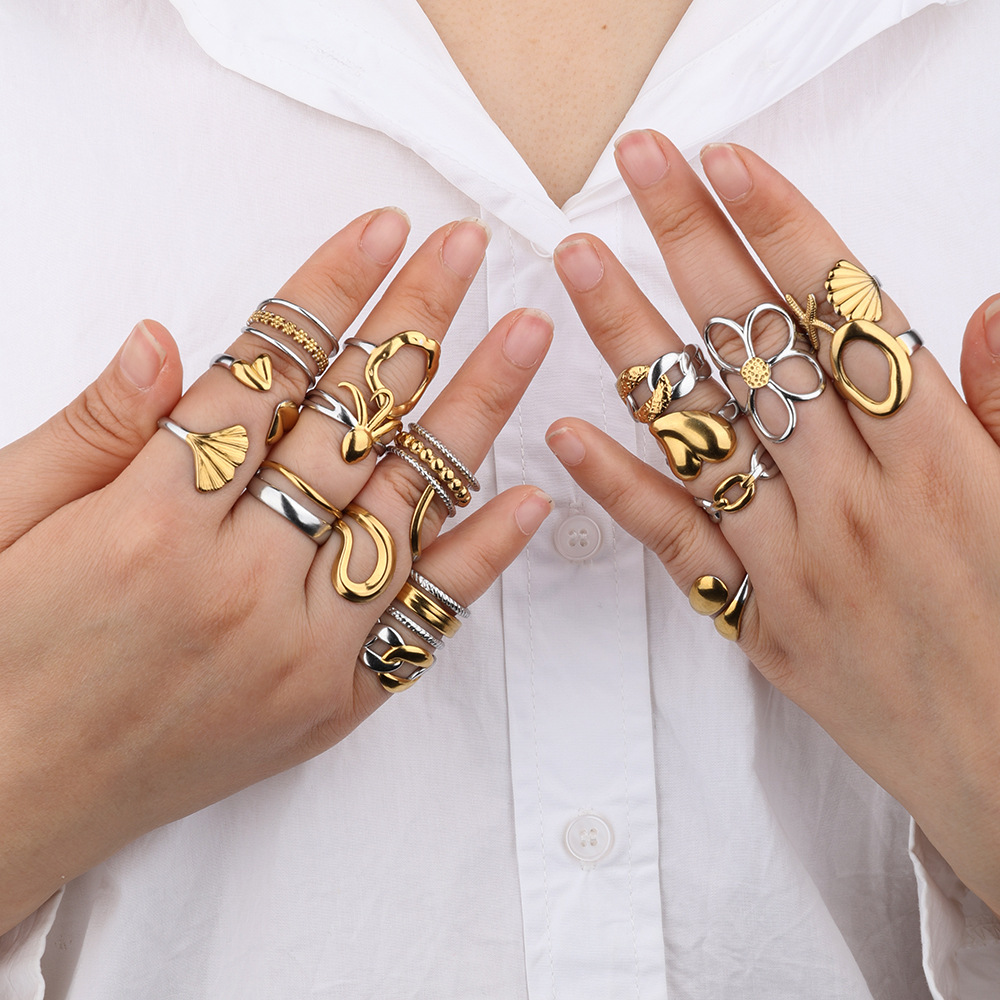 golden high quality asymmetrical glossy ring stainless steel
