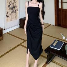跨境工厂夏季新款法式赫本风过膝中长裙吊带连衣裙女装黑色内搭裙