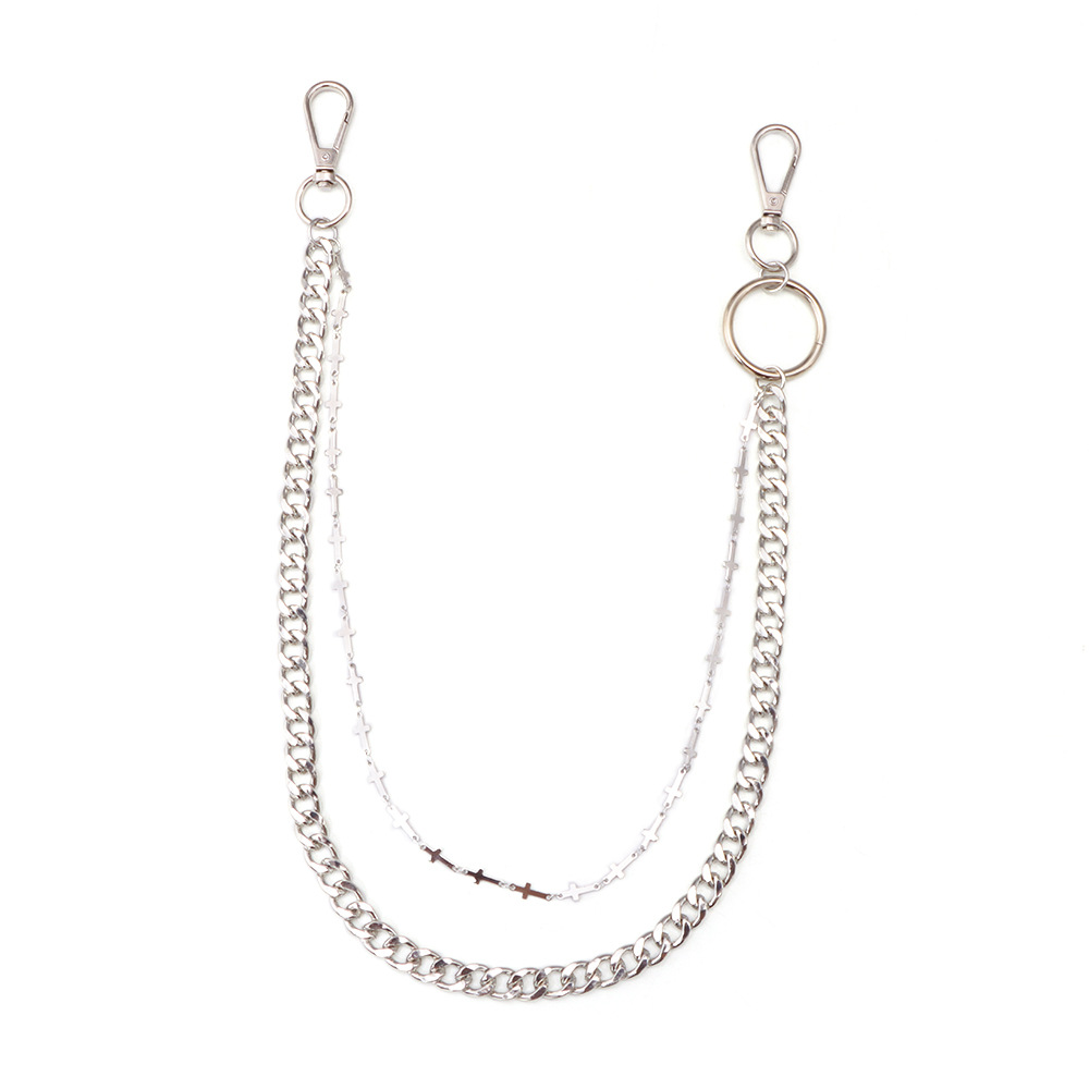 High-End Men's Fashion Handmade Cross Heart Double Layer Pants Chain Versatile Accessory_voghion.com