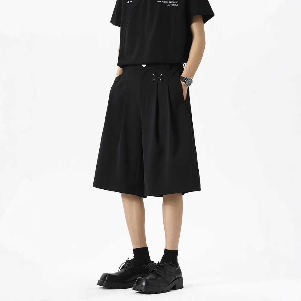 American Retro Drape Suit Shorts Men 2025 Summer Loose Plus Size Casual Dress Pants Men's Knee-Length Shorts