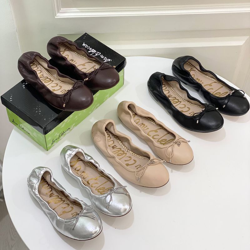 European and American Sam Classic Bow Genuine Leather Goatskin Round Toe Flats Dance Shoes Ballet Shoes Women's Shoes Flats Egg Roll Shoes
