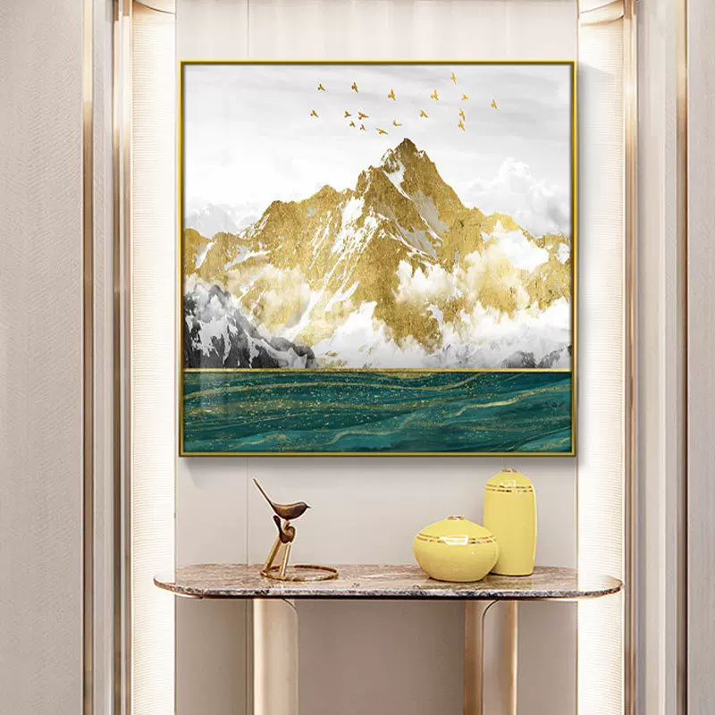 现代轻奢客厅装饰画玄关过道山水挂画大气金山正方形餐厅中式壁画
