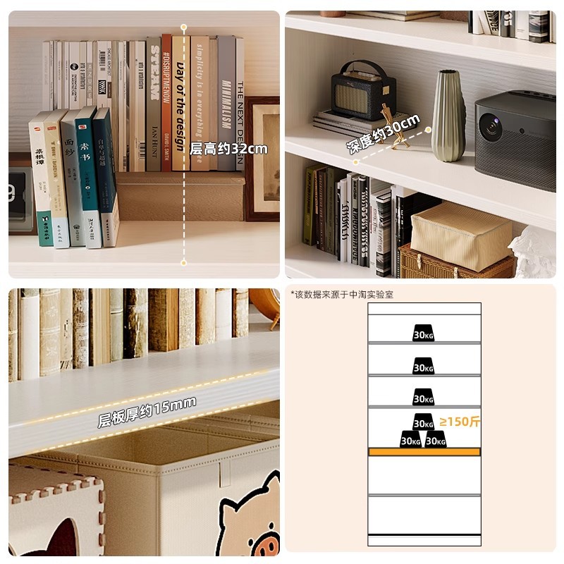 Estante de madera sólida Estante de piso Estante de almacenamiento Área de lectura infantil Estante de almacenamiento Salón contra la pared Gabinete de exhibición integrado Gabinete de almacenamiento